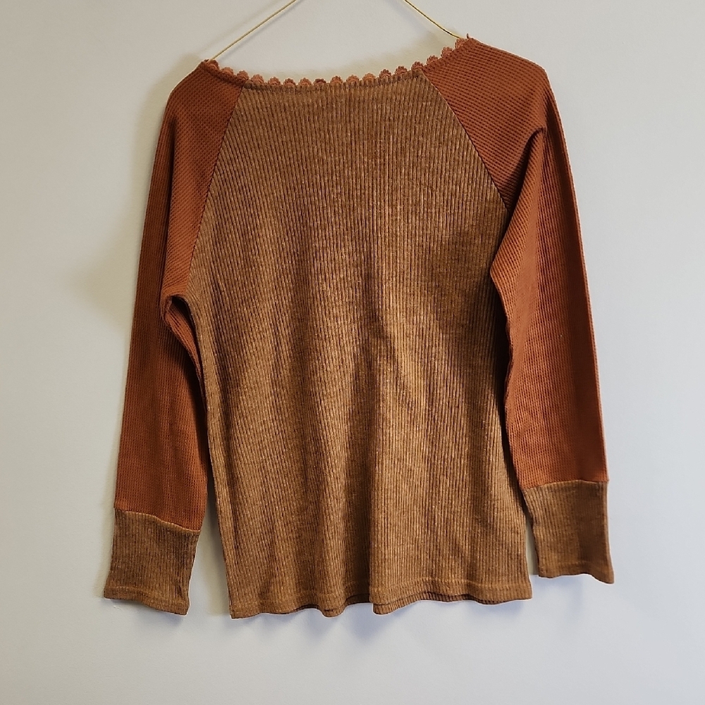Tickled Teal Brown and Tan Long Sleeve Top Small - Picture 3 of 6